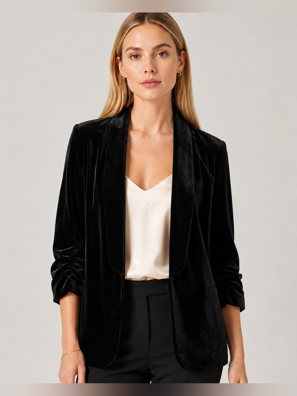 Autres Filles Small Blazer Black Velour Crushed Velvet Solid Career Lined Work
